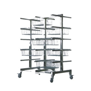 Lagerregal mit zweireihigen Körben